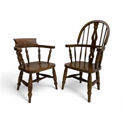 Late 20th century child’s oak hoop-back Windsor chair, arched spindle back and turned supp...