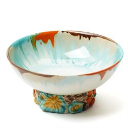 Clarice Cliff drip ware bowl, the pedestal with moulded flowers, bizarre mark to base, H8cm