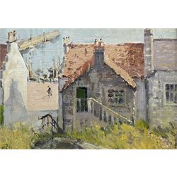 Adam H Grassie (Scottish 20th century): 'Red Roofs Fife', oil on board signed, titled verso with artist's address '90 Sandy Road Renfrew' 28cm x 39cm