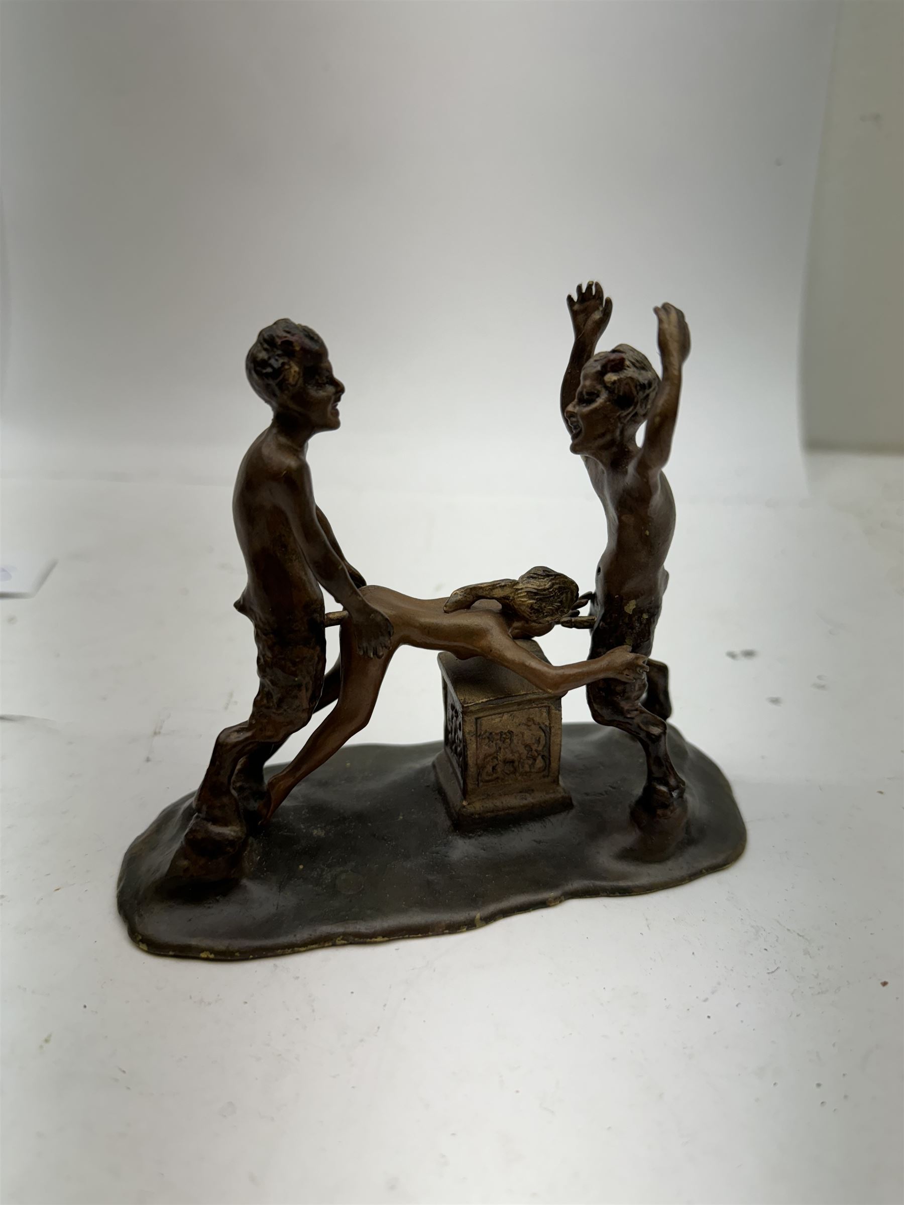 After William White; cold painted erotic bronze sculpture, modelled as a moveable group with stamp to the base, H12cm