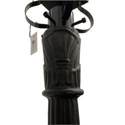 Victorian style cast iron street lamp, fluted column with hexagonal base, four glass lantern top