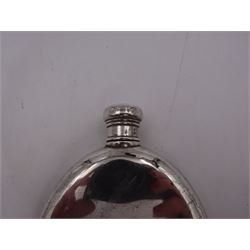 Tiffany & Co silver hip flask, of oval form with screw cap, stamped Tiffany & Co  26503327 Sterling Silver beneath, H11.5cm