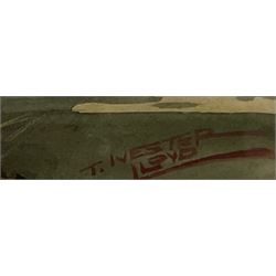 Thomas Ivester Lloyd (British 1832-1942): 'The Brook' - the Hunt clearing a Stream, watercolour signed, original titled mount verso 21cm x 34cm