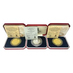 Three Queen Elizabeth II Isle of Man silver proof fifty pence coins, comprising two 1979 'Millennium Year Voyage by Viking Longship replica from Norway to the Isle of Man' and 1980 'Christmas', all cased with certificates 