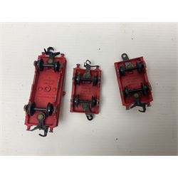 Hornby Dublo - 4620 Breakdown Crane No.133 in red with Match Trucks; boxed; another unboxed 4620 Breakdown Crane No.144 in black 'Cowans Sheldon' with Match Trucks; and nine Trackmaster goods wagons comprising three GW Open Wagons, two GW box vans, three NE Open Wagons and one NE Box Van; all boxed (11)