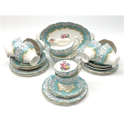 Royal Albert Enchantment tea service comprising of six teacups and saucers, two coffee cups and saucers,  six side plates, bowl, milk jug and oval dish 