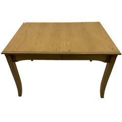Windsor by Mark Devany oak rectangular extending dining table, with butterfly leaf, and four chairs with upholstered seats and backs