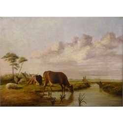  Cattle and Sheep next to a Rural River, 19th century oil on canvas unsigned 30cm x 40cm  