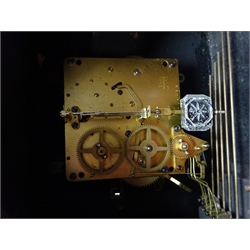  Art Deco period oak cased mantel clock, twin train movement chiming on rods, H24cm  