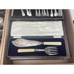 Cased canteen of cutlery, together with set of fish flatware, French teawares etc, in two boxes 