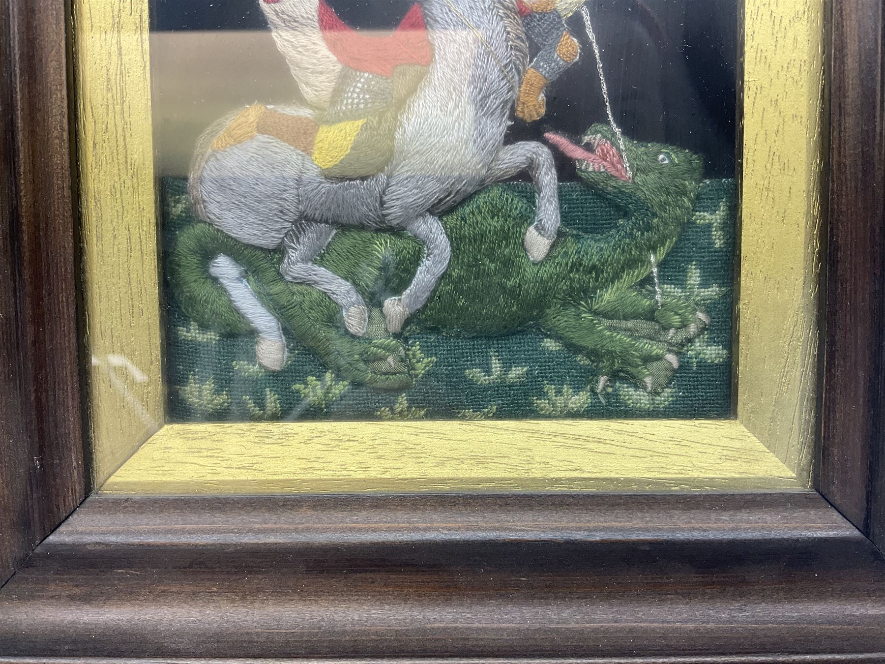 Stumpwork Embroidery of St George Slaying the Dragon 15cm x 13cm