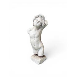 Early 20th century sculptured painted plaster figure of a boys torso, raised on 'stone' plinth