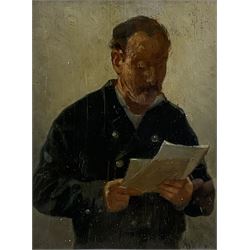 Alfred Emile Leopold Stevens (Belgian/British 1823-1906): Reading a Letter probably a Self Portrait, oil on panel signed 23cm x 17cm