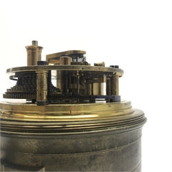 Mid 19th century marine chronometer by 'Cameron, Liverpool', silvered Roman dial, serial no. '1715', four pillar chain fusee movement with detent escapement, engine turned movement plates, dial diameter - 10cm, total diameter - 12.5cm