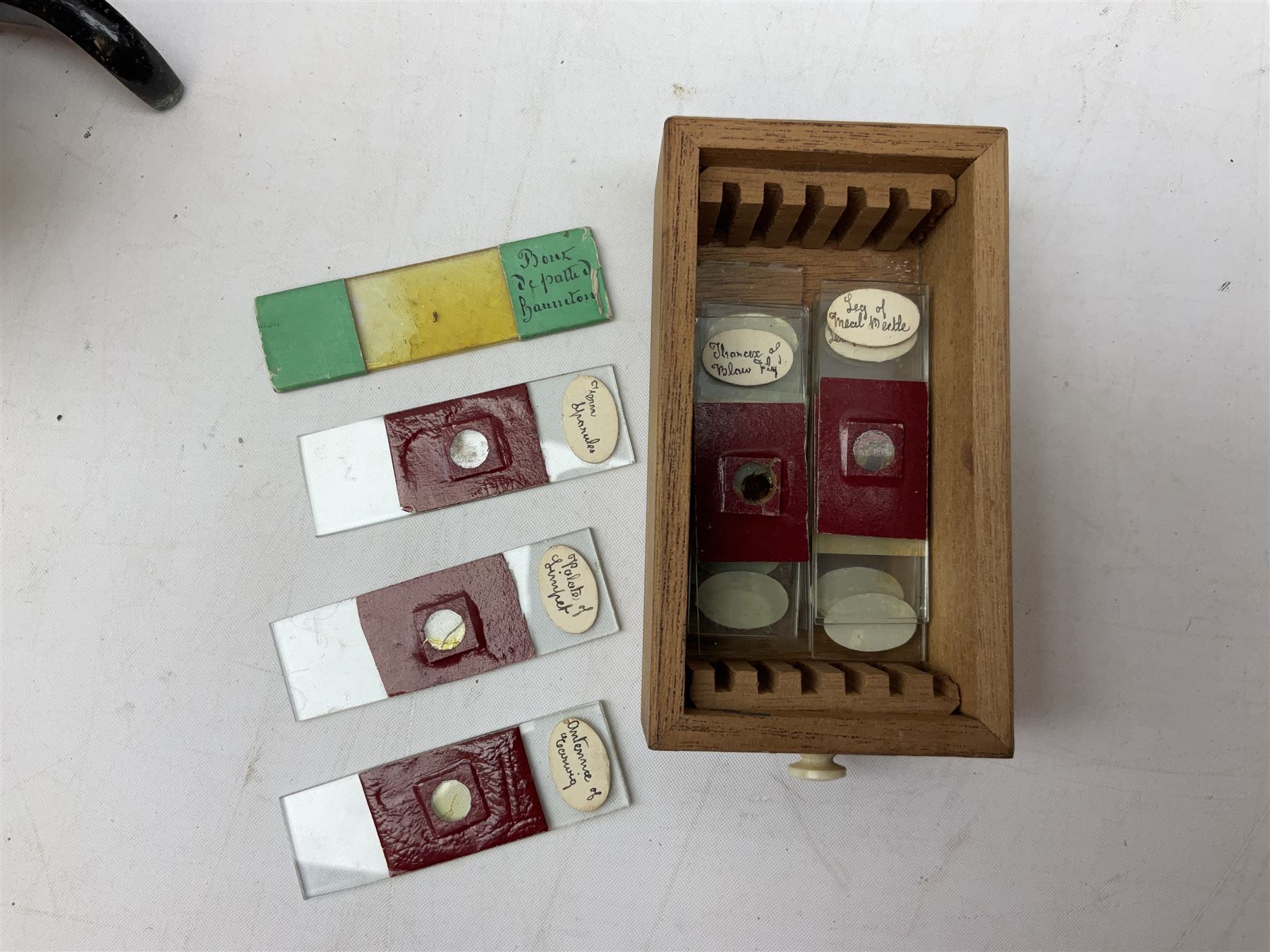  Brass field microscope, together with a cased microscope and twenty five microscope slides