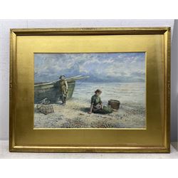 S Hodgson (British 19th Century): Couple Resting Beside the Shore, watercolour signed 36cm x 53cm 