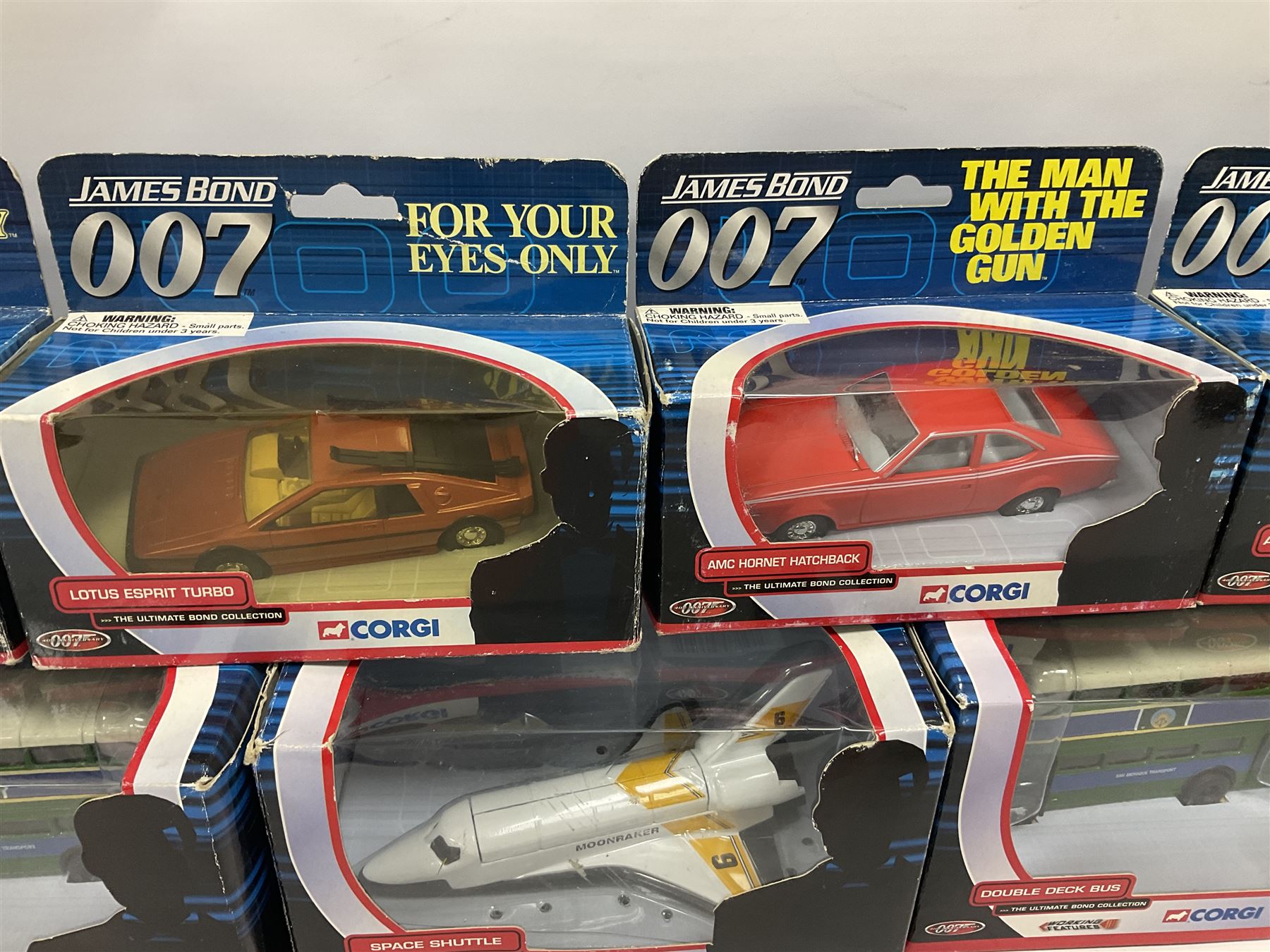 Corgi - The Ultimate Bond Collection - sixteen die-cast model vehicles from Goldfinger, Thunderball, Moonraker, Live and Let Die, A View to a Kill, For Your Eyes Only, Octopussy etc; all in window boxes (16)