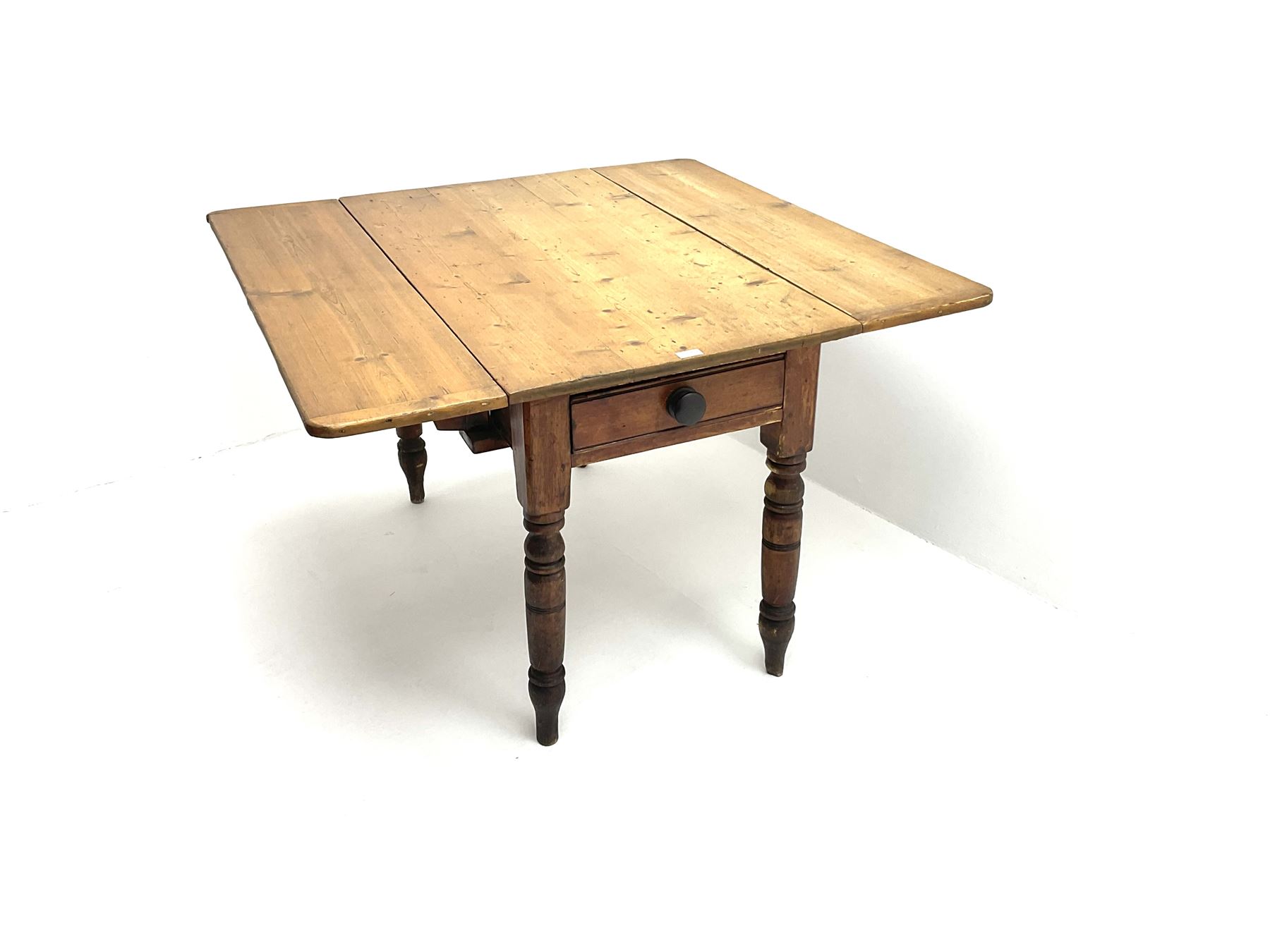 Victorian stained and polished pine drop leaf kitchen table, single