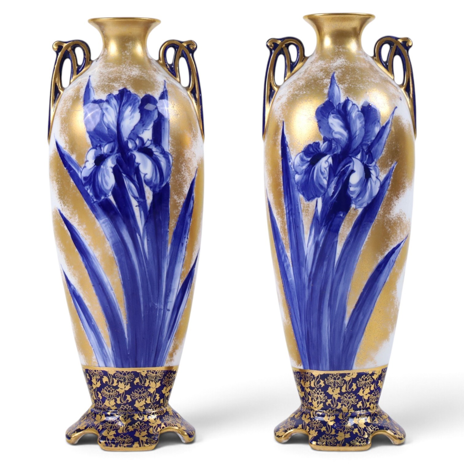 Pair of Royal Doulton iris pattern vases, makers mark beneath, H27cm