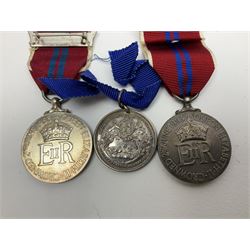 Imperial Service Medal awarded to James Roscow; four coronation medals for Edward VII, George VI and two Elizabeth II (both boxed); George V silver jubilee miniature; and two replica medals - Military Cross and Victoria South Africa 1877-8-9 (8)