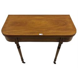 Early 19th century inlaid mahogany D-shaped tea table, fold-over top