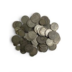 Approximately 850 grams of Great British pre-1947 silver coins, together with seven pre-19...