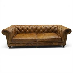 Timothy Oulton for HALO - Three seater brown leather chesterfield sofa, with button back a...