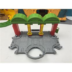 Quantity of Thomas the Tank Engine playsets and track, and Thunderbirds 2004 Tracy Island playset with some associated vehicles, in two boxes 