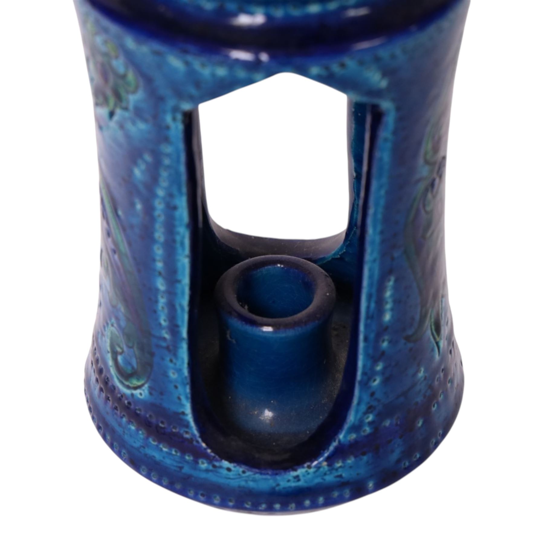 Mid-century Aldo Londi for Bitossi blue pottery, candle holder, H26cm