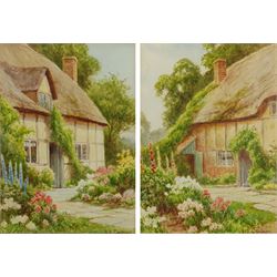Sidney Valentine Gardner (Staithes Group 1869-1957) Thatched Cottage Gardens, pair watercolours signed 23cm x 16cm (2)