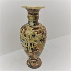 A large 20th century Japanese Satsuma Moriage style floor standing vase, decorated with geishas, H78cm, (a/f). 