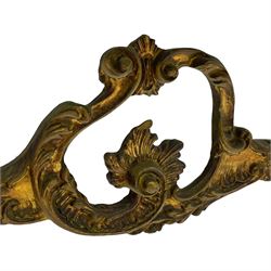 French Rococo design console or pier table, shaped and moulded pale marble top, the apron carved with pierced shell and scrolling acanthus leaves, extending flower head decoration, on four acanthus carved cabriole supports with scrolled terminals, united by shell moulded stretcher rails with central scrolled foliage cartouche 