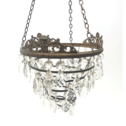  20th century gilt metal bag form chandelier with faceted drops, 28cm   