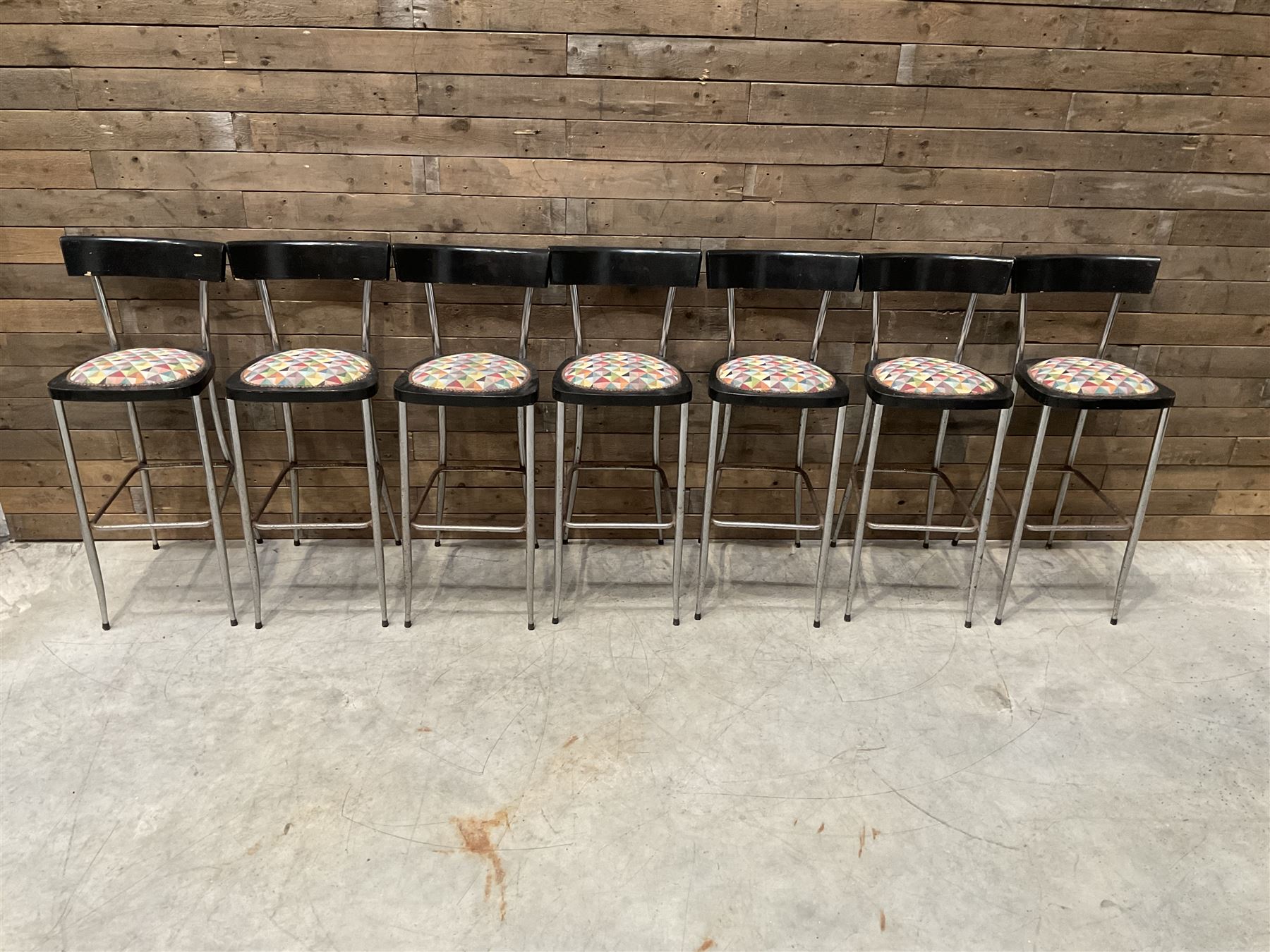 Seven chrome framed tall ball stools with upholstered seat and three other tall stools (10)