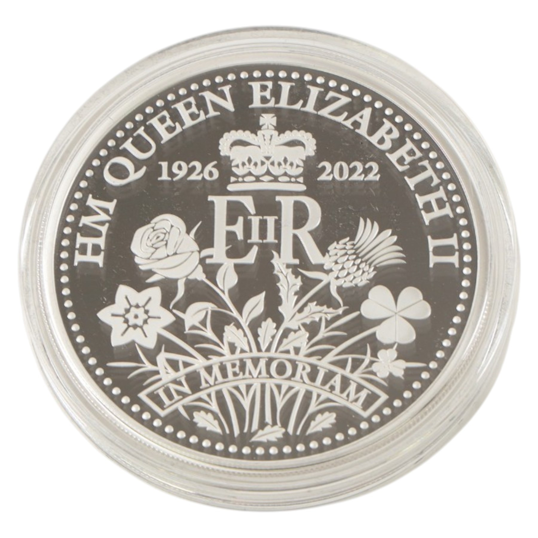 King Charles III Tristan da Cunha 2023 'Queen Elizabeth II Memorial' five ounce fine silver proof twenty-five pound coin, issued by the Jubilee Mint, cased with certificate
