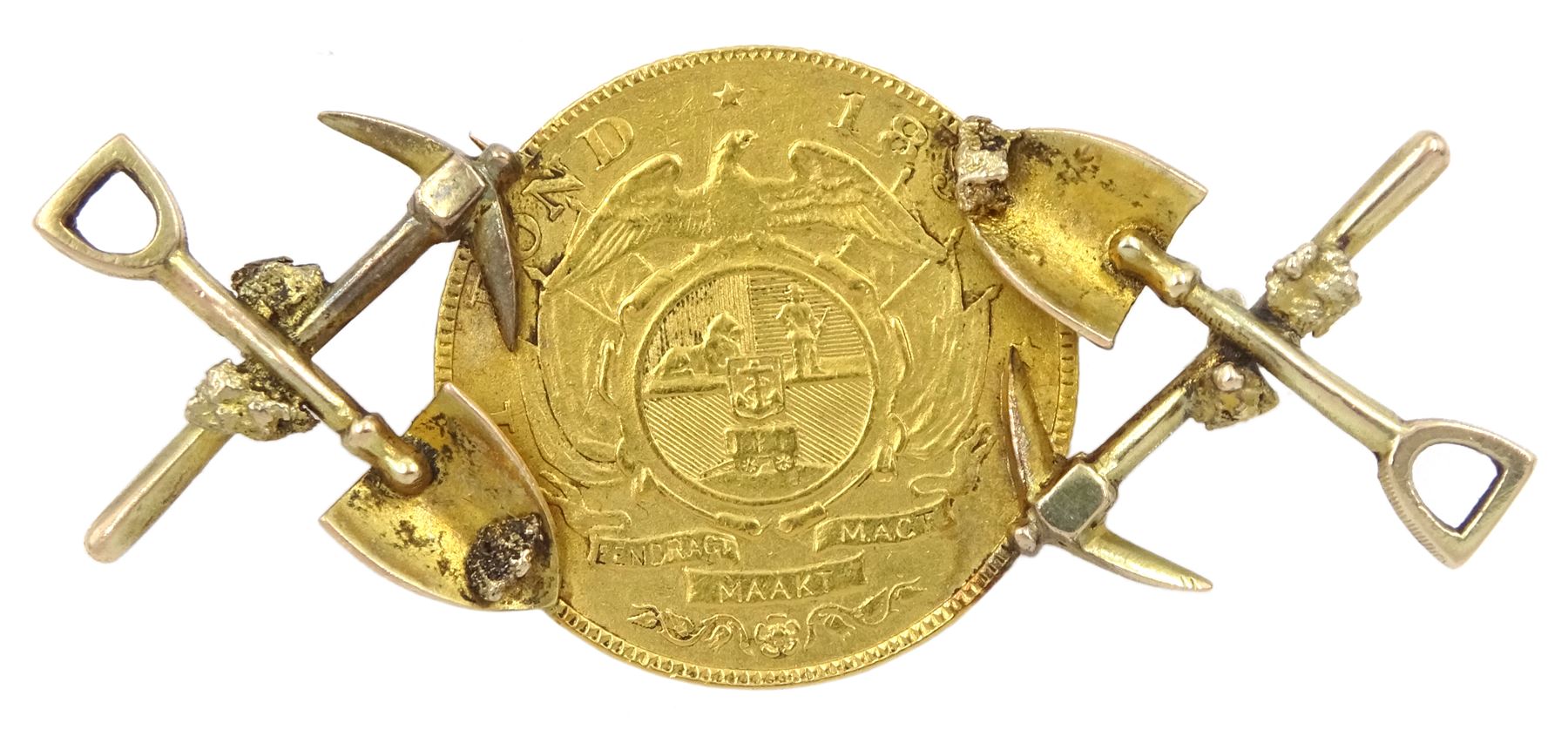 South Africa 1896 1 Pond gold coin mining brooch