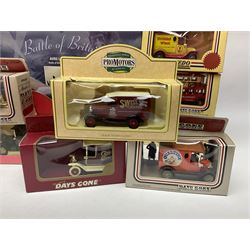 Corgi/Lledo - small collection of modern die-cast vehicles to include Corgi Aviation Archive 1:144 scale aircrafts 47111, 47301 and 47506; Lledo The RFC/RAC Anniversary Collection; quantity of Lledo Days Gone and Corgi models boxed and loose etc 