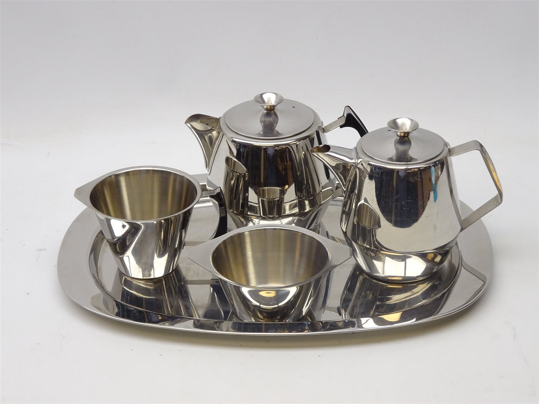 Vintage Swan Brand, four piece stainless steel tea set with matched