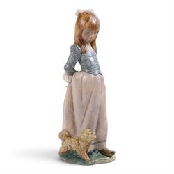 Lladro Gres figure Rosita modelled as a Girl with Dog, printed mark beneath, H36cm