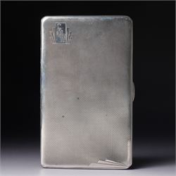 Engine turned silver cigarette case engraved with initials Birmingham 1935 Maker Frederick Field