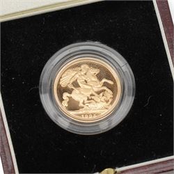 Queen Elizabeth II 1995 gold proof full sovereign coin, cased with certificate