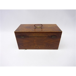  George III walnut tea caddy, the interior fitted with two lift out rosewood caddies & etched glass slop bowl, L30cm x H15cm  