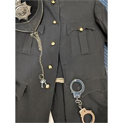 British Police Offices re-enactment uniform, including helmet, handcuffs and jacket