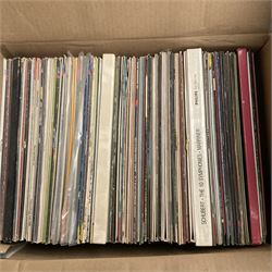 Collection of vinyl LP records in four boxes, mainly classical including The Organs of Bridlington Priory, Fernando Germani Plays Bach, Yehudi Menuhin, etc