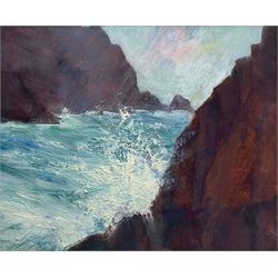 Simon Rivett (Northern British Contemporary): 'Slash Dalbeg' Isle of Lewis Scotland, oil on board, signed dated '04 verso with artist's studio title label 19cm x 23cm
Notes: Simon Rivett trained at Goldsmiths College in London and gained a BA (Hons) in Fine Art. He has been painting landscape from his days as a student, painting the declining industrial landscape of his home in Newcastle, living and working in Lewis and exploring the unique rural landscape of the Outer Hebrides, before moving recently to live in Edinburgh.