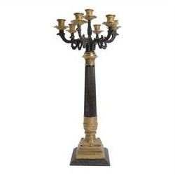 Pair of 20th century Corinthian column seven branch candelabra, with gilt brass sconces and swept acanthus leaf pedestal bases, H69cm (2)
