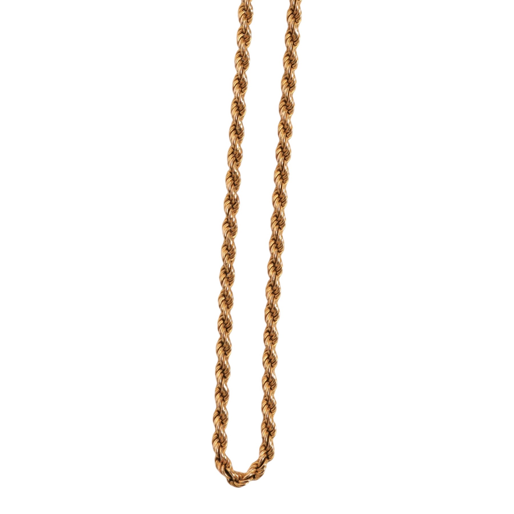 Early 20th century gold rope twist chain necklace, with barrel clasp stamped 15c