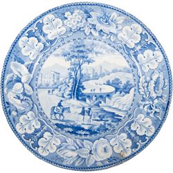 Eight 19th century transfer printed Italian Scenery pattern dinner plates, attributed to Leeds Pottery, with printed Italian Scenery mark beneath, D26cm