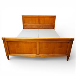 And So To Bed - 6ft super king cherry wood sleigh bed, with turned rails above a panelled head and footboard, with applied brass flowers and foliate mounts, raised on square tapering supports