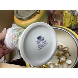 Royal Worcester miniature loving cup, Royal Doulton Wendy figure HN 2109, Lladro dish, two Giuseppe Armani figures, Staffordshire style figural vase, Crown Devon Fieldings blush ivory ewers and twin handled vases, Villeroy & Boch, Royal Doulton, Carlton Ware, Masons ironstone, other ceramics, teawares etc in four boxes